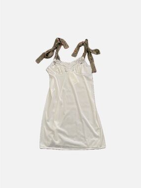 Urban Renewal Cream Satin Chemise with Olive Floral Tie Straps